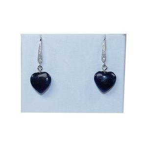 Lapis Heart Gemstone Earrings with CZ stones in .925 Sterling Silver fishhooks